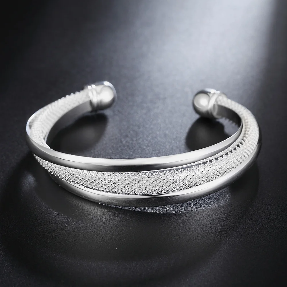 

Fashion Fine cuff bangles 925 Sterling Silver Bracelets for Women Wedding Party Christmas Gifts charm Girl student Jewelry