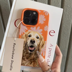 Charming Pink Floral and Golden Retriever Design Phone Case - iPhone SE (2020) (Orange)