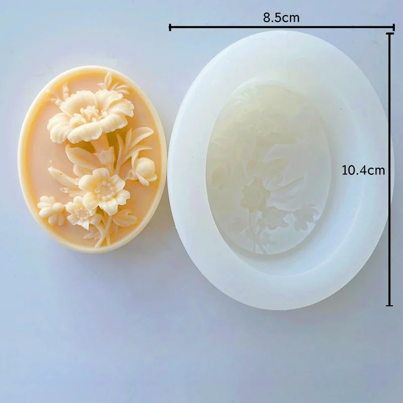 Oval Flower Relief Soap Handmade Silicone Mold DIY Self-made Candle Gypsum Decoration Moulds