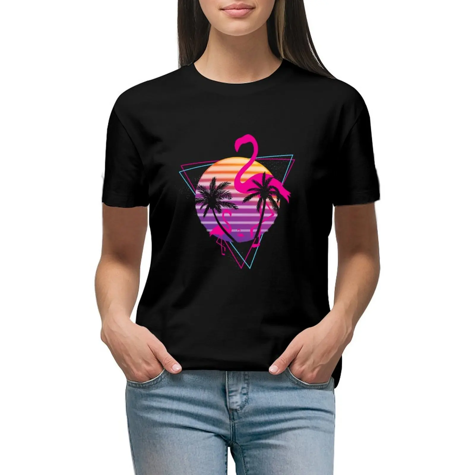 

Flamingo Retrowave T-Shirt customs design your own kawaii clothes t shirts for Women graphic