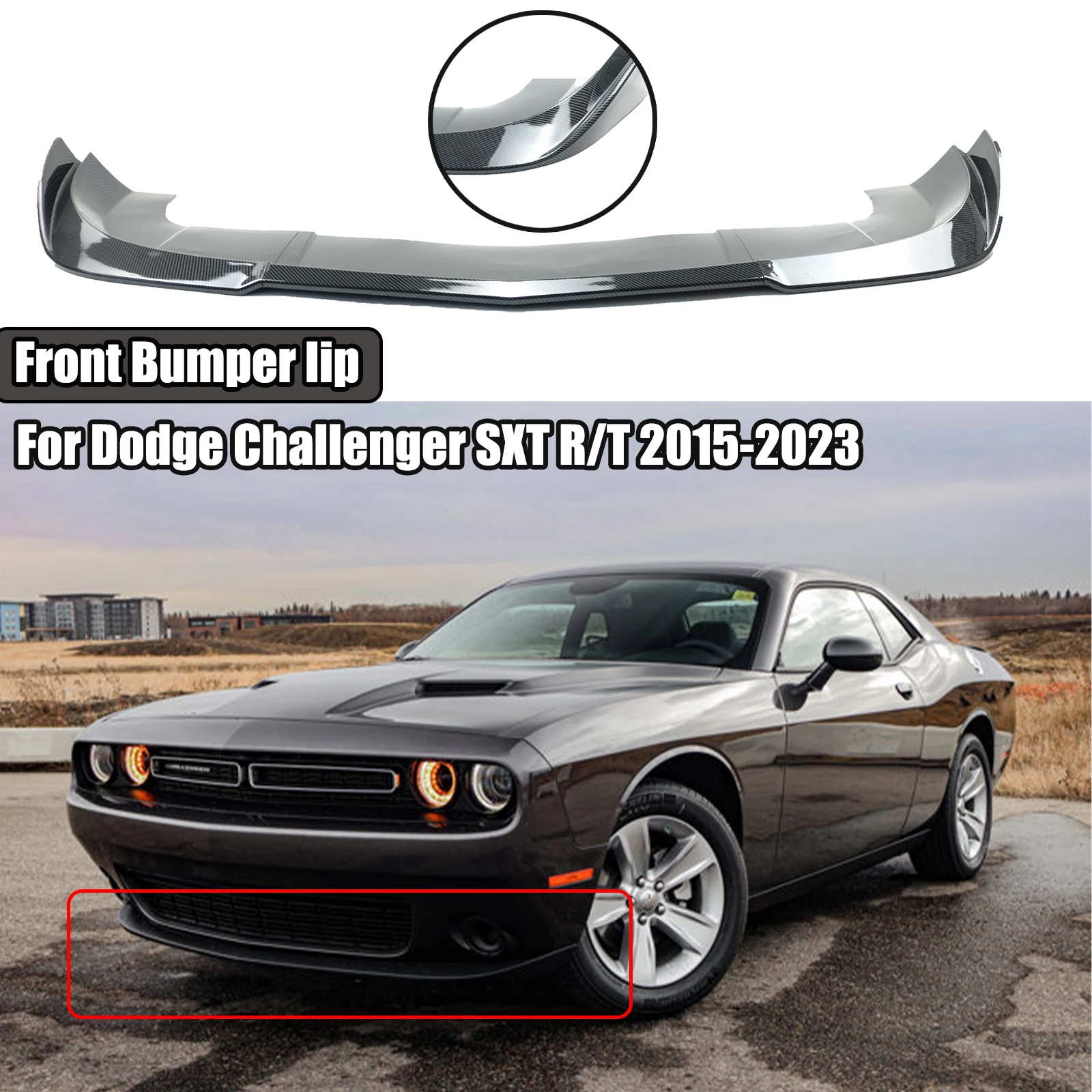 

Губа переднего бампера для Dodge Challenger SXT R/T 2015-2023, Комплект тела, спойлер, диффузор, спильник, матовый черный внешний вид из углеродного волокна