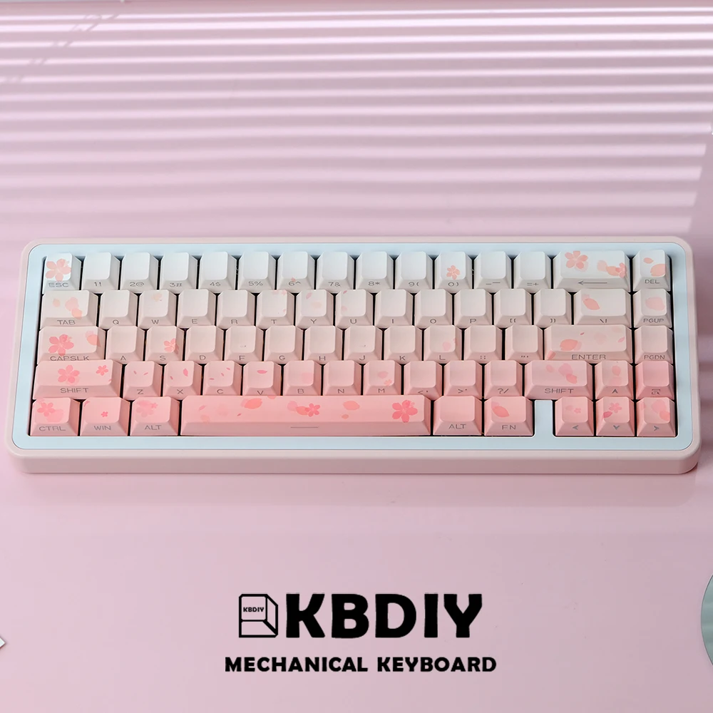Kbdiy-sakura-side Print Keycaps Grupo Pbt para Teclado Mecânico Gaming Cereja Perfil Personalizado para Interruptores mx 132 Teclas por Conjunto
