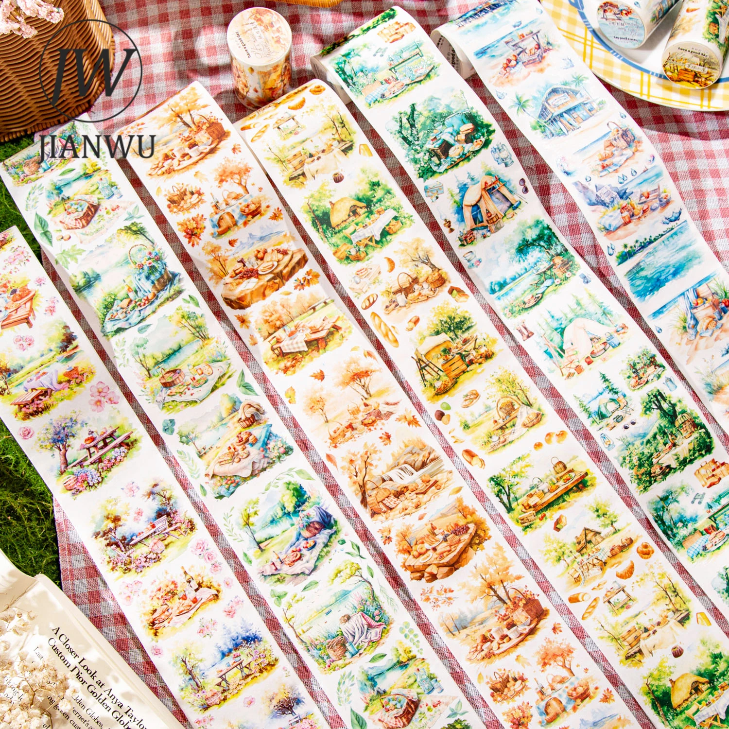 

JIANWU 65mm*200cm Let's Have A Picnic Series Vintage Plant Flower Special Oil Washi Tape Creative DIY Journal Collage Stationery