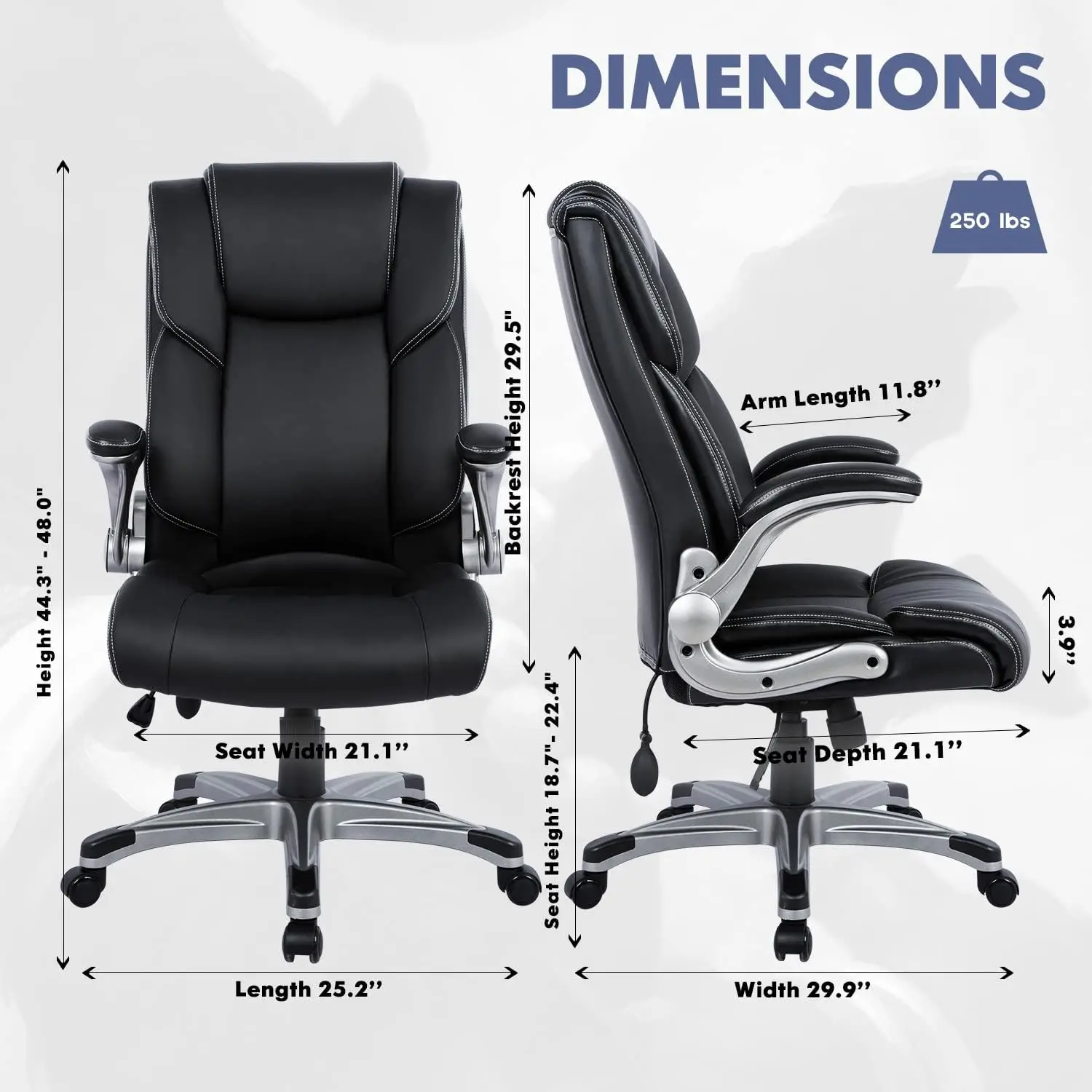 High Back Executive Office Chair  Ergonomic Home Computer Desk Leather Chair with Padded Flip up Arms Adjustable Tilt Lock 3