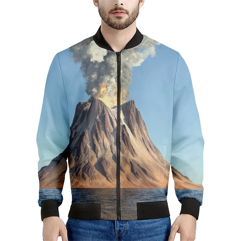 thumbnail image 1 of Chaqueta de montaña con estampado 3D de moda para hombre, sudadera de gran tamaño con patrón escénico natural, chaquetas de bombardero con cremallera y mangas largas, 1 of 5