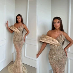 Sparkly Celebrity Dresses For Women  Beading Sequins Sweetheart Neck Gown Sweep Train Slim Fit  One-Shoulder Skirt Custom Made
