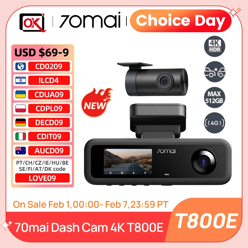 70mai 4Kドライブレコーダー T800E 3チャンネル 前後車内 音声