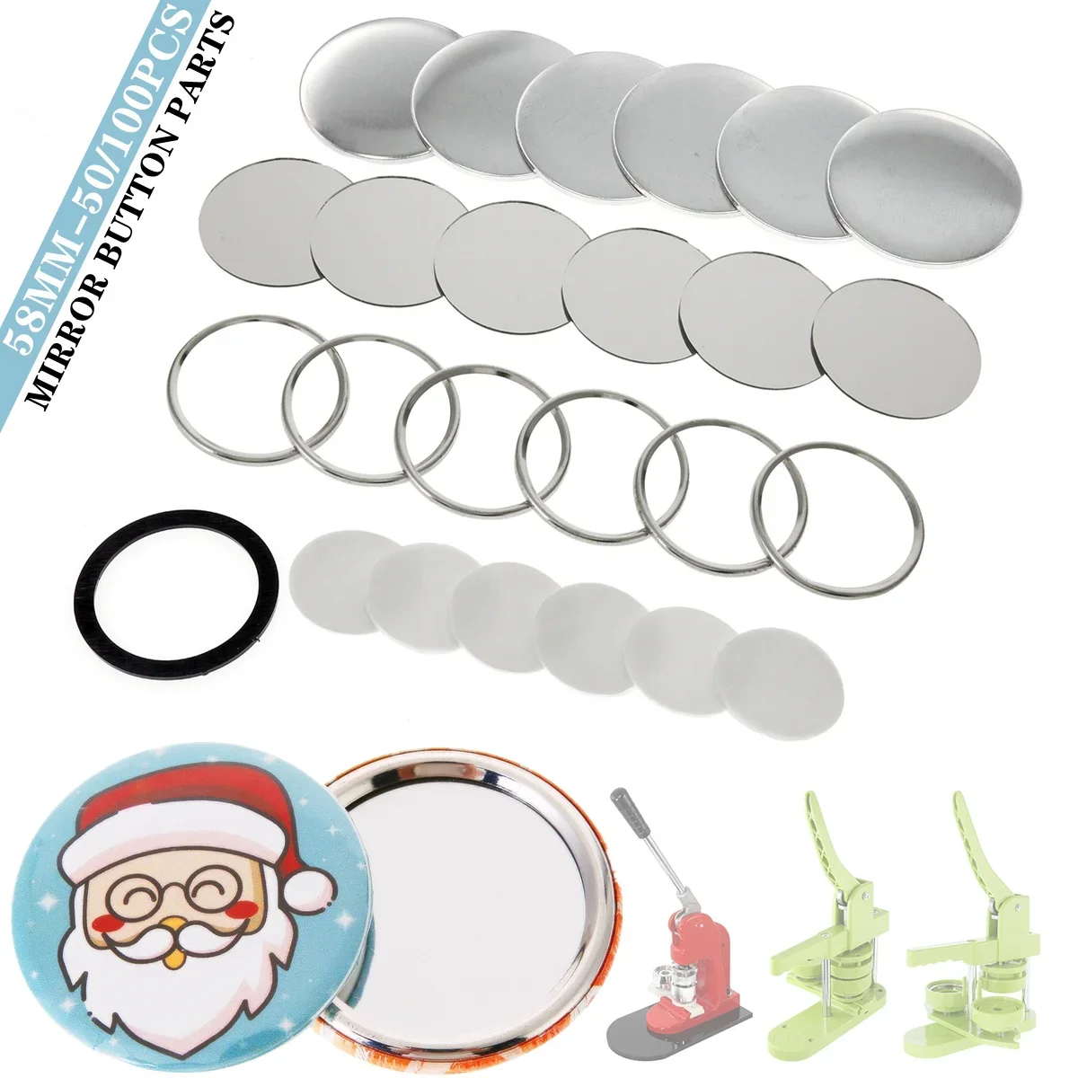 Blank Mirror Badge Button Maker Parts 58MM Badge Press Making Machine Supplies DIY Portable Pocket Mirror Button Parts 50/100Pcs button making supplies