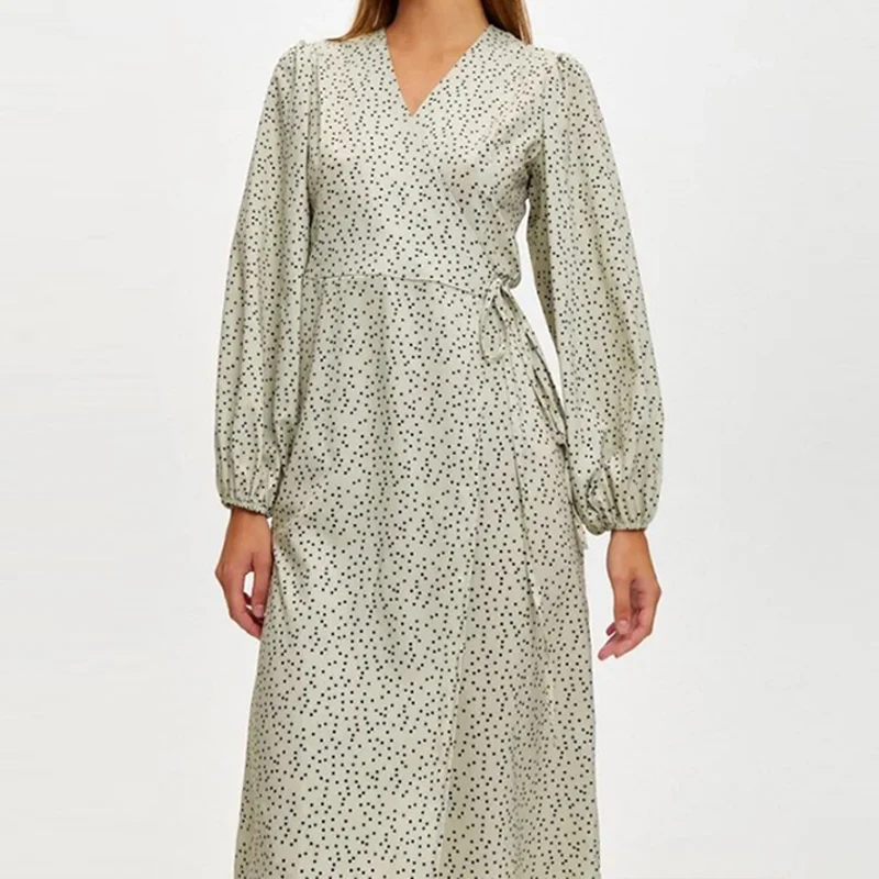 

Women's Dresses New in Spring Summer Fashion Long Sleeved Elegant Printed Dot Long Dress Vintage Commuter Dress Women's Clothing