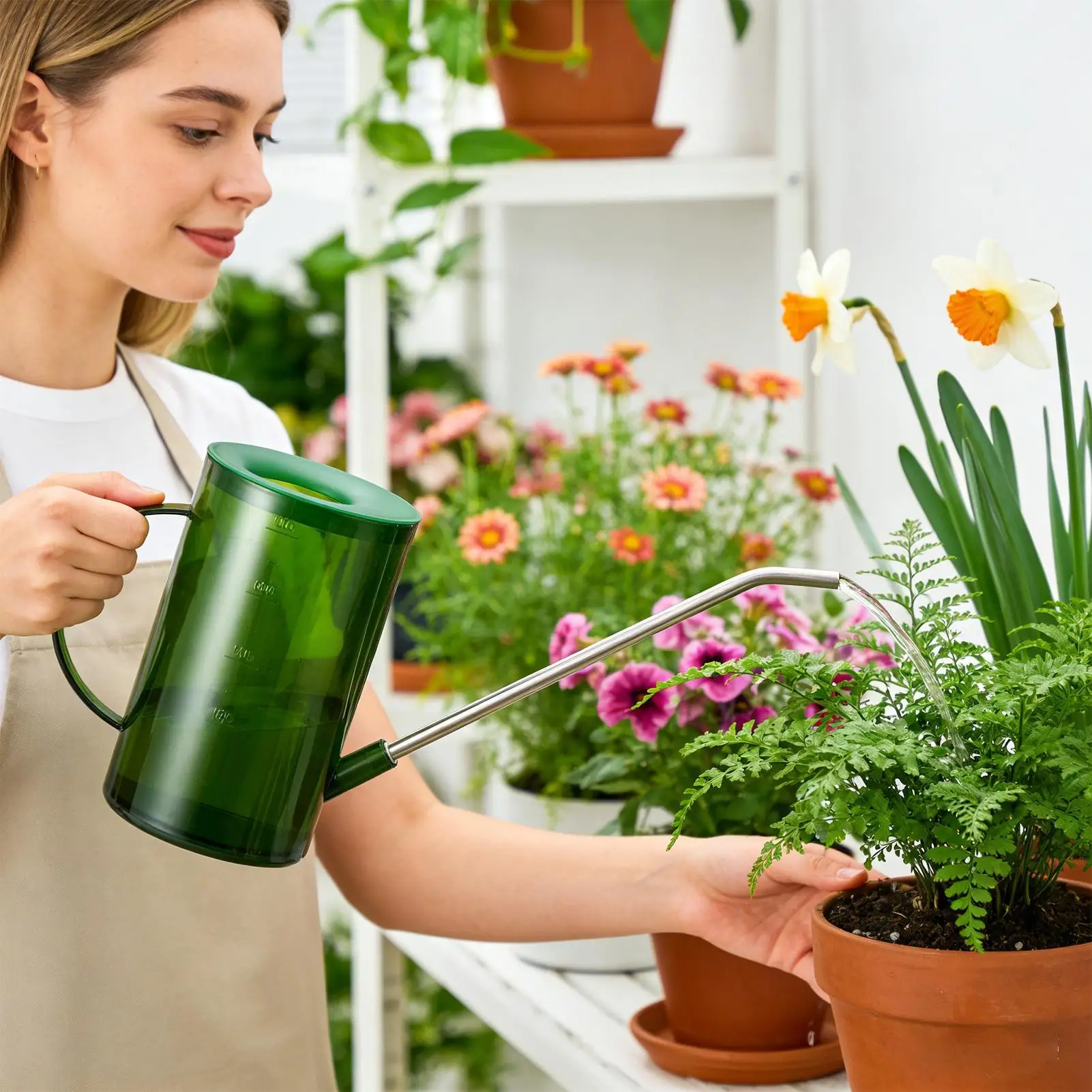 Watering Can Indoor 1L Clear Plastic Long Spout Potted Plant Water Pitcher Spray Bottle Balcony Garden Flower Succulents Tool - 4