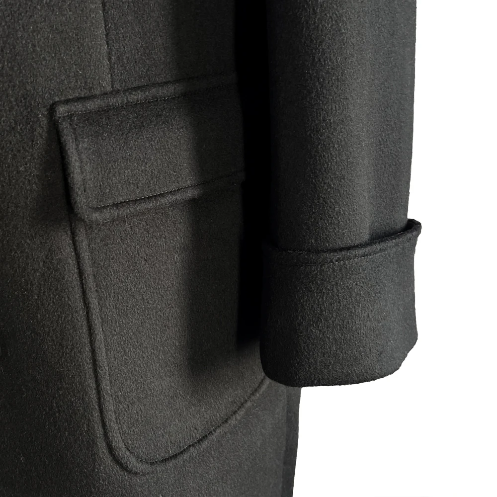 Luxury Heavy Cashmere Wool Men's Overcoat For Cold Winter Black Long Coat Man Thick Wool Coat Winter Coats Ulster Collar Design