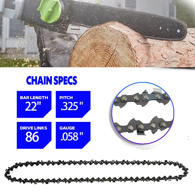 Chainsaw Chain Saw Blade 22 Inch 86 Drive Link 0.325" Pitch 0.058" Gauge 43 Cutters Full Chisel Woodworking Cutting 1/2PCS