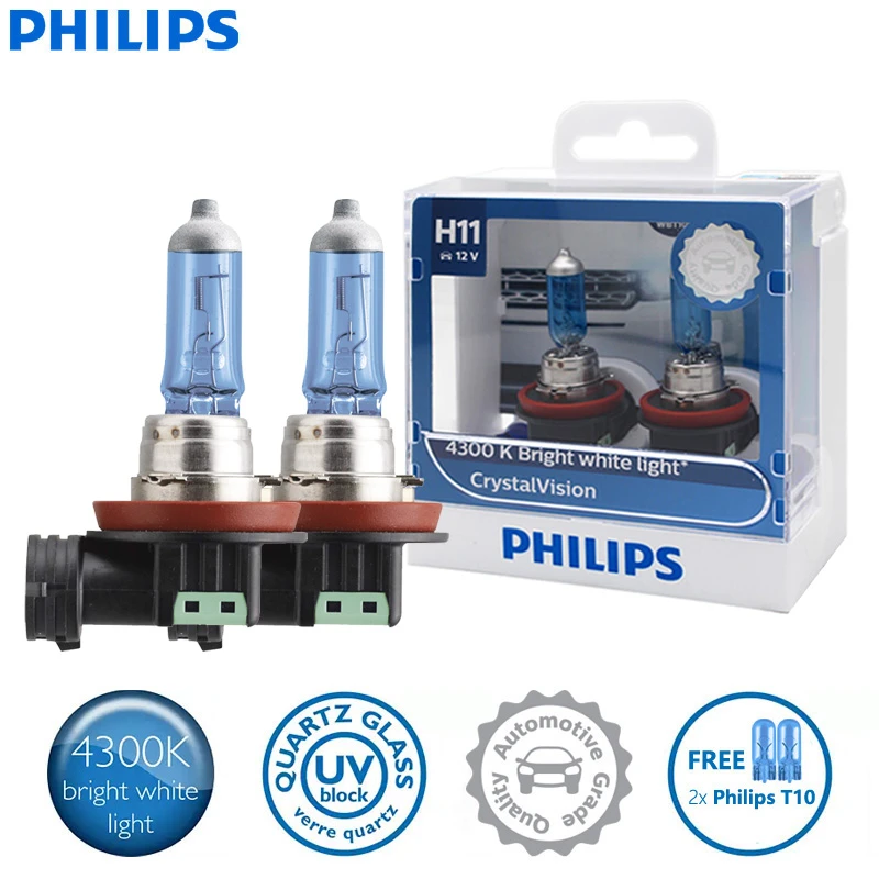 2x Philips H11 12v 55w Pgj192 Crystal Vision 4300k Bright White Light