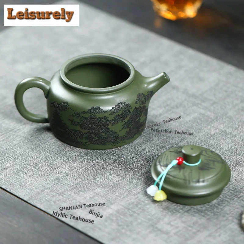 250ml Authentic Yixing Purple Clay Teapots Handmade De Zhong Pot Raw Ore Green Mud Kettle Chinese Zisha Tea Set Cafes Supplies