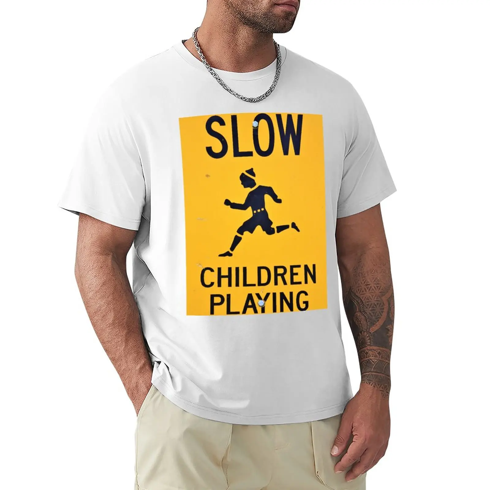 

SLOW Children Playing Road Sign Art T-Shirt new edition for a boy mens t shirts pack