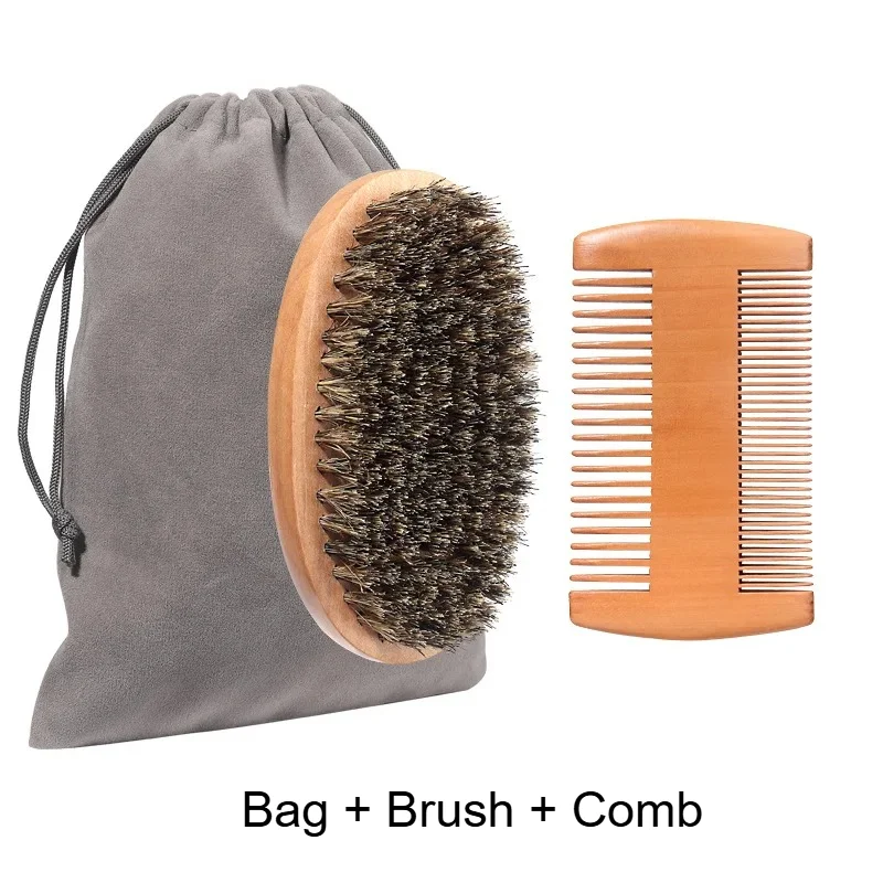 Luxurious Soft Boar Bristle Shaving Brush & Wooden Comb Grooming Kit with Gift Bag