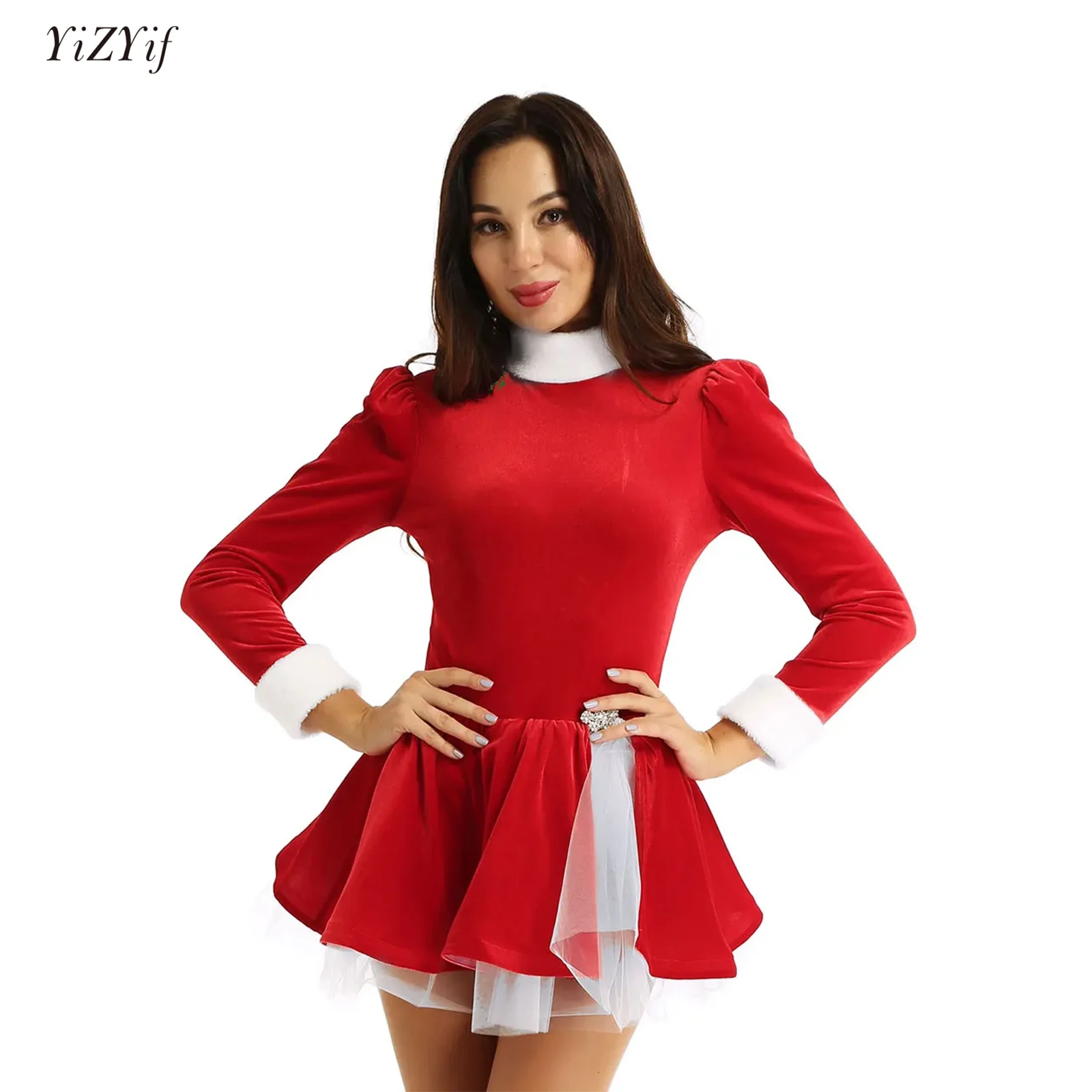 

Women Adults Christmas Party Dance Dress Velvet Long Sleeves Figure Ice Skating Ballet Dance Leotard Dress Babydoll Underwear