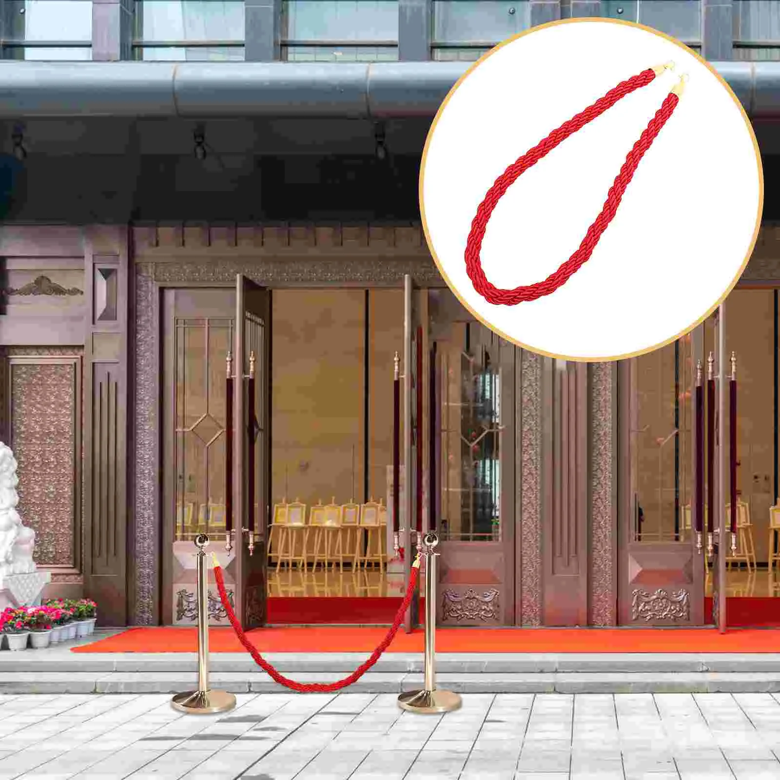 Stanchion Rope Crowd Control Rope Queue Barrier Cordon Lanyard Guard Bar Small Metal Decorative Reusable rope barrier stanchion