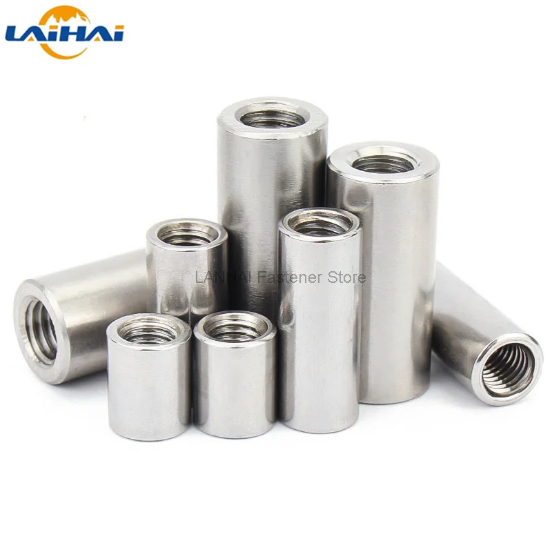 2/10pcs M3 M4 M5 M6 M8 M10 304 Stainless Steel Extend Long Lengthen Round Coupling Nut Connector Joint Sleeve Tubular Nut Round Coupling Nuts