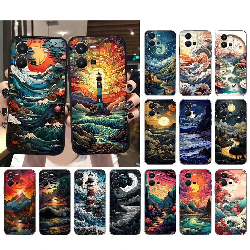 

Landscape Moon Wave Art Case For VIVO V17NEO Y95 Y91 Y93 Y5S U3 V20SE V21E Y21 Y31 Y35 Y11 Y10 Y19 Y12 Y15 Y17 Y72 Y52 Y70 Y75