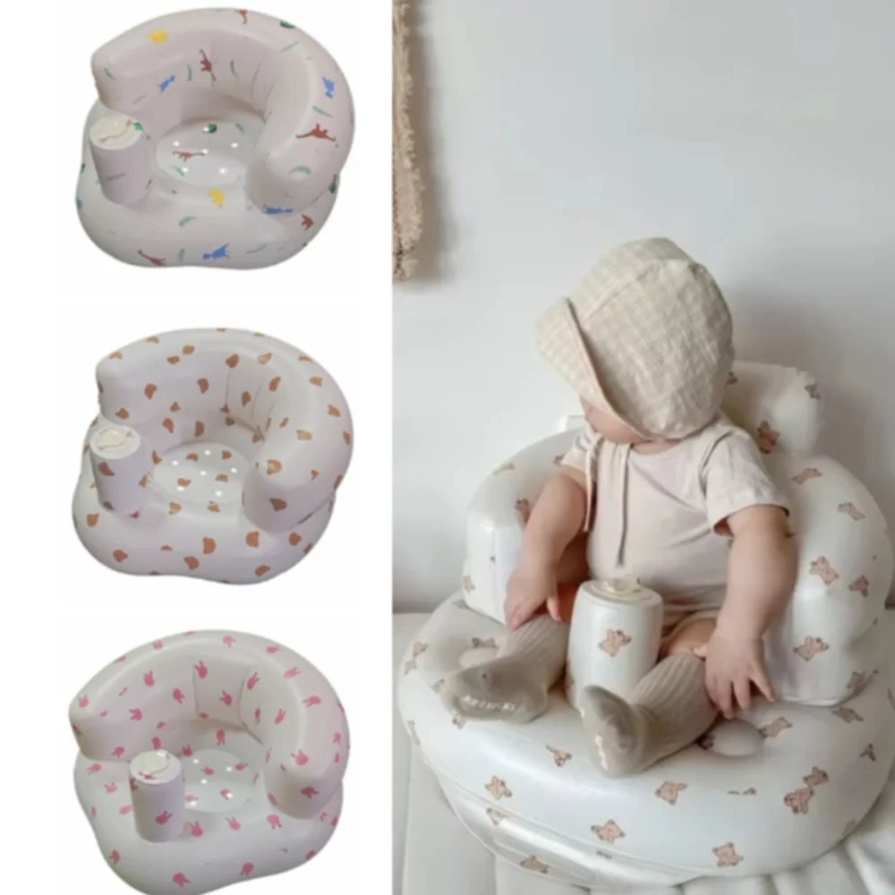 High Quality Cartoon Pattern Inflatable Baby Seat Portable PVC Baby Inflatable Sofa Chair Foldable Furniture Learning Chair