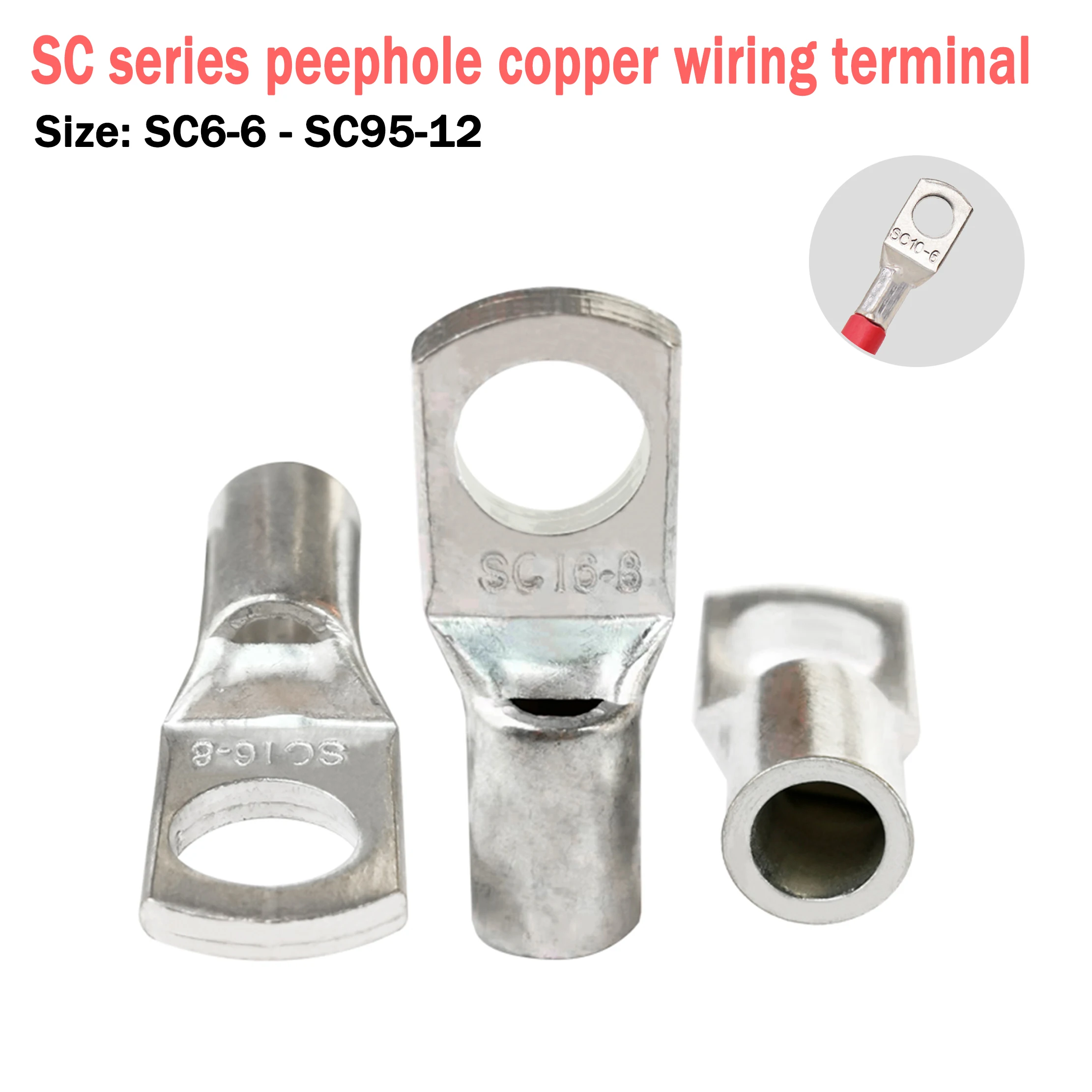 Terminali A Cappello In Rame SC - Set Da 5/10/20 Pz Per Cavi Batteria - Fori 6/8/10/12mm - Per Crimpatura Professionale