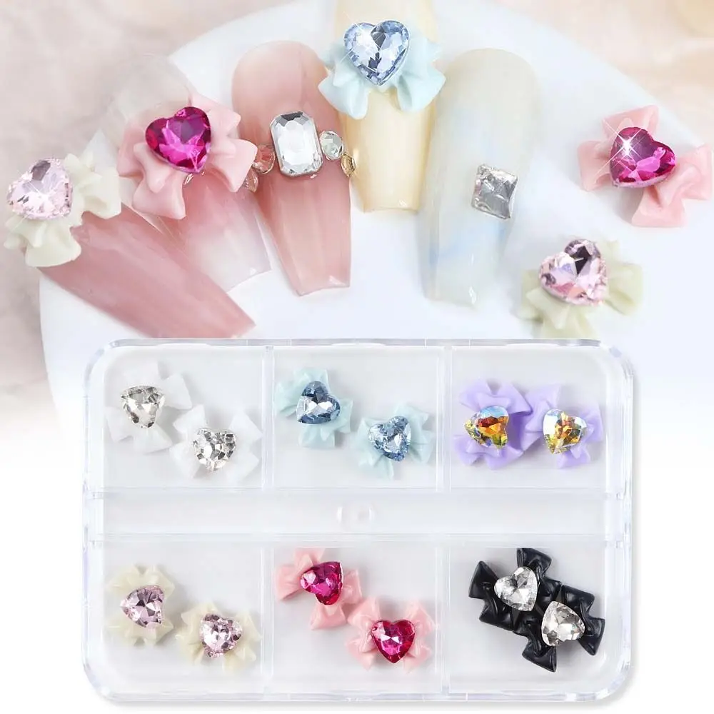 

12Pcs/set Love Heart Nail Art Drills Bowknot Nail Decorations Bow Nail Charms Nail Supplies Bowknot Nail Accessories