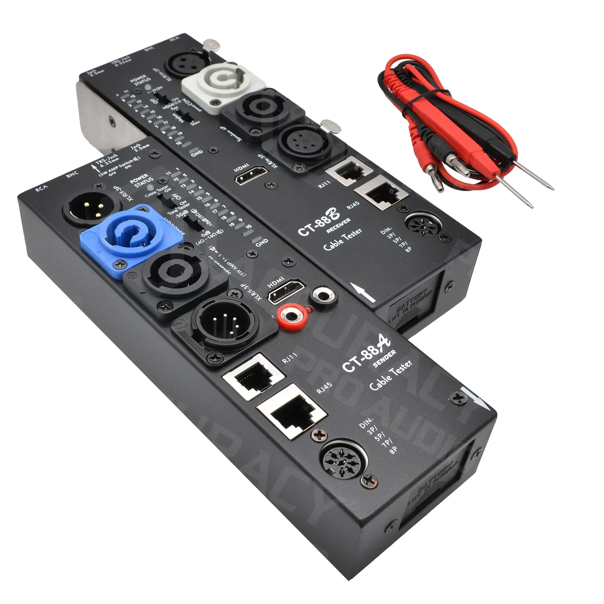 

Accuracy Pro Audio CT-88 Support power CON SPEAKON XLR DIN RCA BNC 3.5 JACK 6.35 JACK RJ45 RJ11 Cable tester