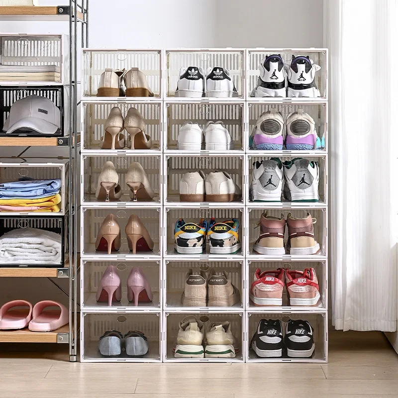 Shoe box magnetic door storage box transparent shoe cabinet shoe storage artifact acrylic rack folding