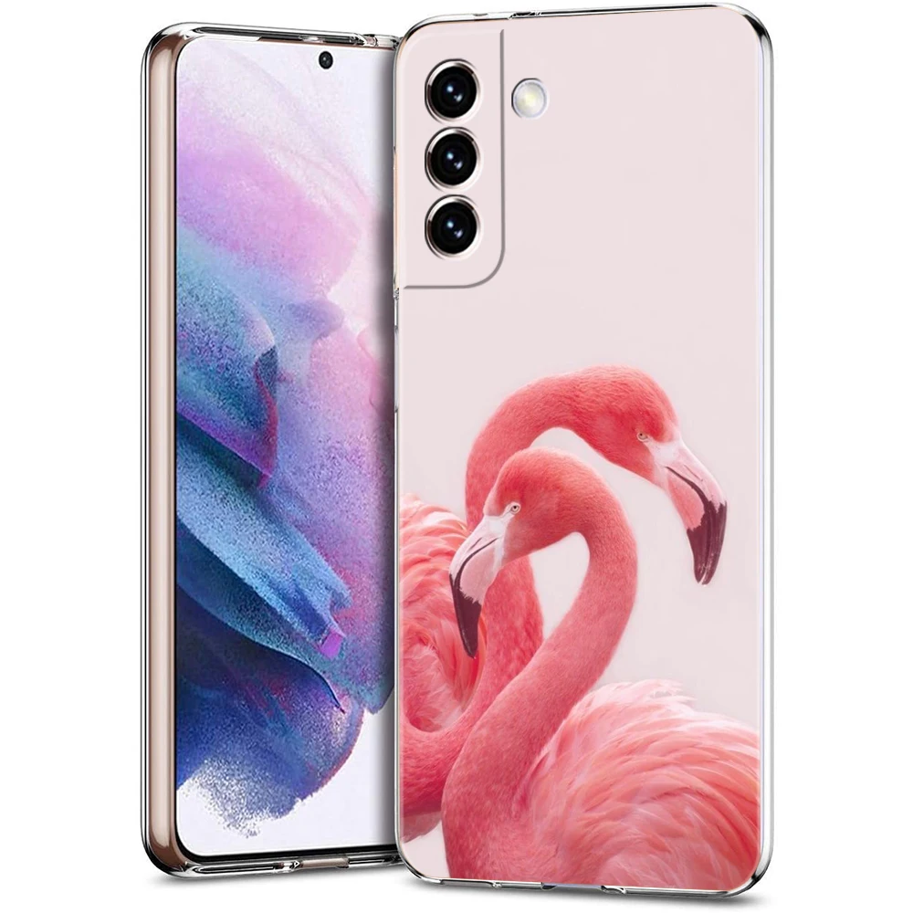 Lovely Pink Flamingos Leaf Soft Clear Phone Case Cover