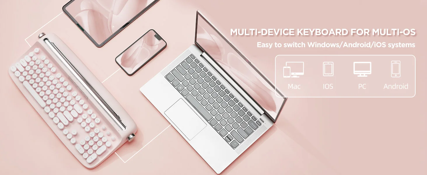 Bluetooth Retro, teclado estético com suporte integrado