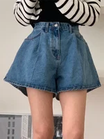REALEFT 2024 New High Waist Washed Women's Denim Wide Leg Shorts Summer Buttons Casual Female Blue Jeans Trouses Pockets - Image 5