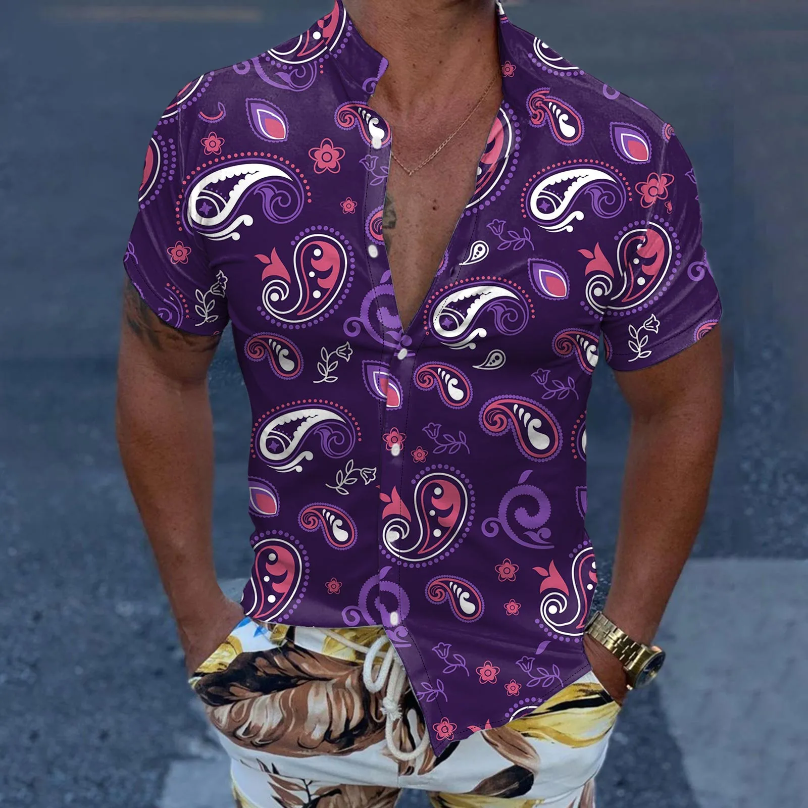 

Рубашка мужская с отложным воротником, Повседневная модная блузка с 3D-принтом, с геометрическим рисунком, с короткими рукавами, весна-лето