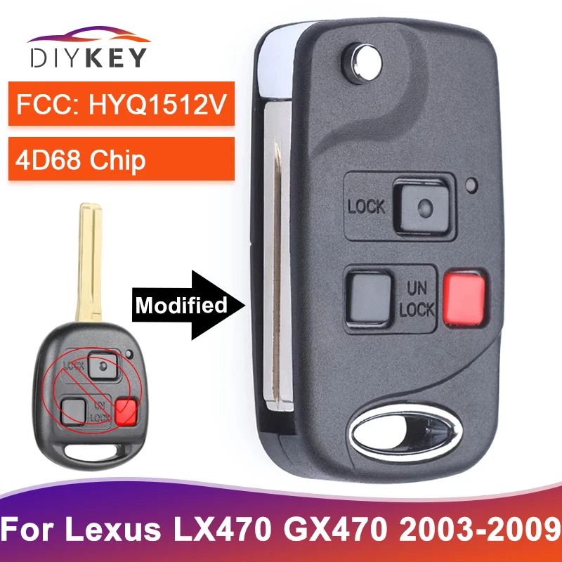 DIYKEY 3 Buttons Upgraded HYQ1512V Remote Key Fob For Lexus LX470 GX470 2003 2004 2005-2009 315MHz 4C 4D67 4D68 Chip TOY48 Blade