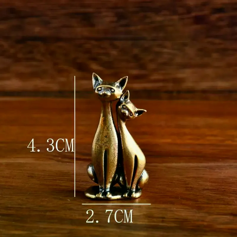 Brass Double Cat Sculpture Ornament Crafts Anime Cat Ornament Home Desktop Living Room Office Small Ornament Crafts