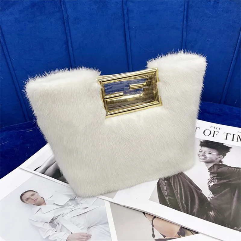 Fur Handbag Female Shoulder Bag Designer Mink Fur Tote Large Capacity Shopping Bag Female Winter 2022 Handbag New