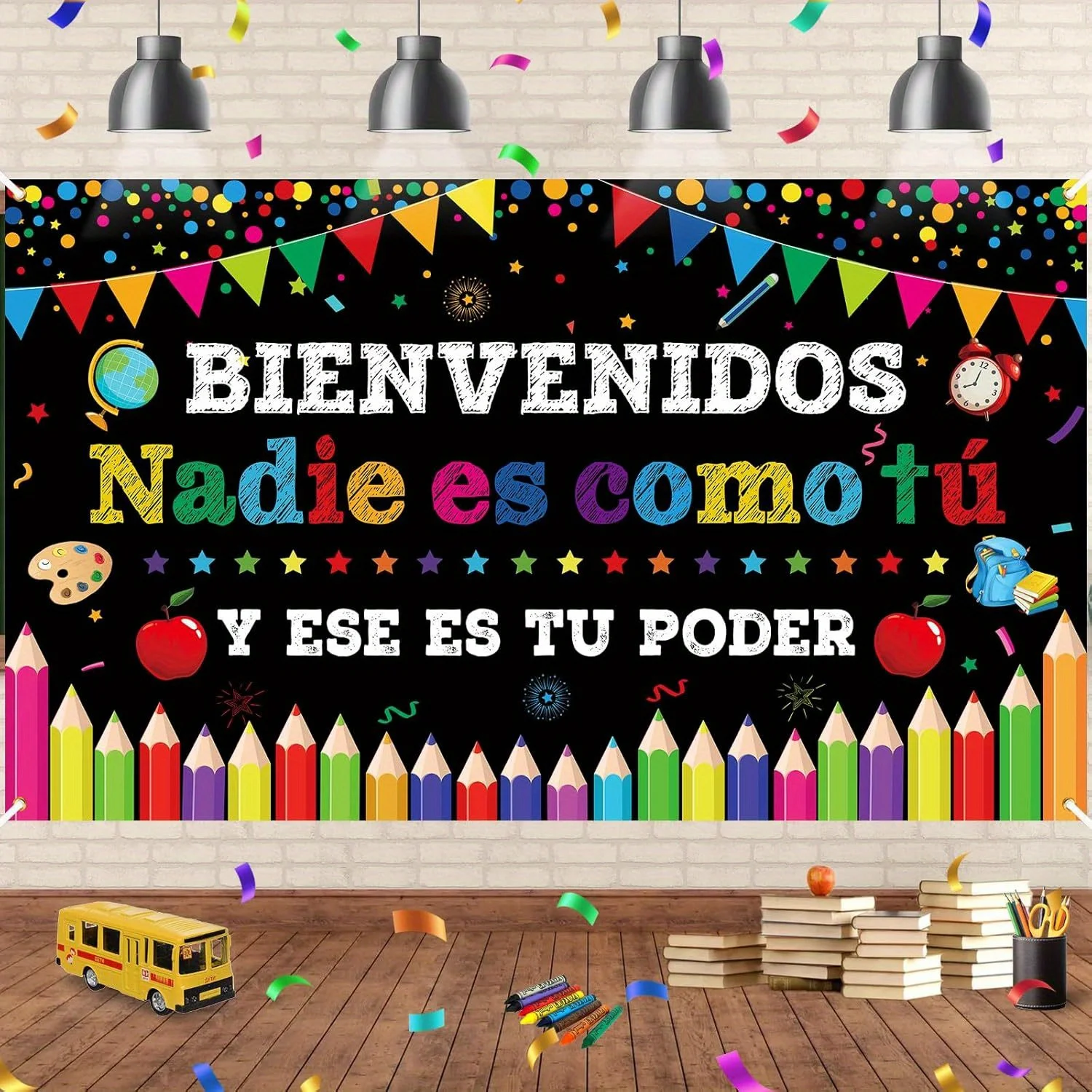 Welcome sign school black decorative banner Spanish motivational poster inspiration background banner