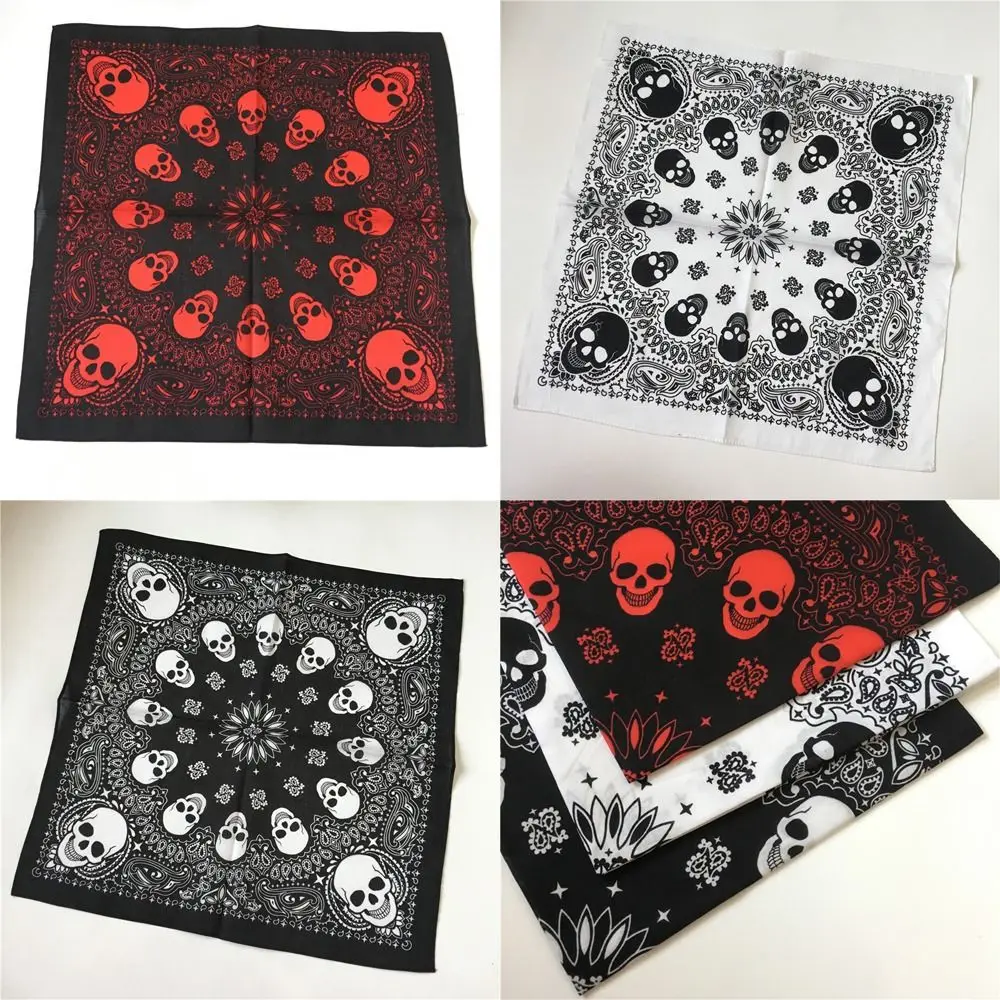 Creative Skull Cashew Pattern Hip Hop Scarf Western Style Cotton Square Towel Printed Shawl Beach Scarf Windproof Neck Scarf