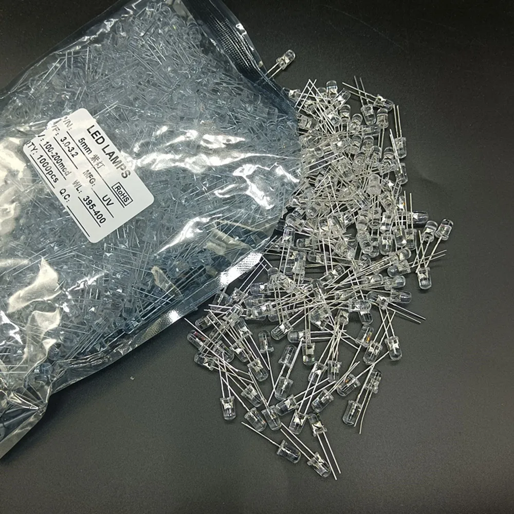 

500pcs1000pcs Ultraviolet 395nm 400nm UV LED Diode Light Emitting Lamp 5mm UVLED (Ultra Violet Purple Round Water Clear Lens)