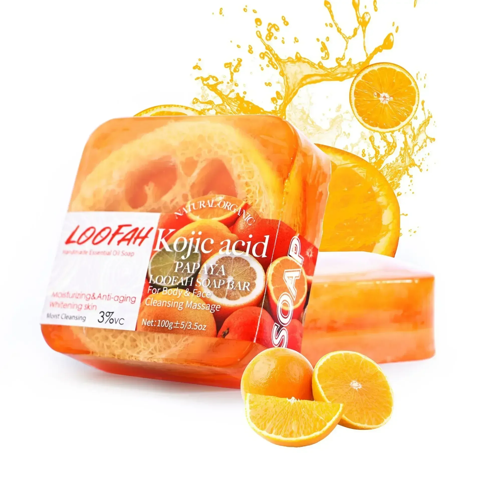 New Design 100g Kojic Acid Soap with Loofah Lemon Loofah Soap Handmade Essential Oil Soap Lavender Rose Turmeric Bath Bar 4