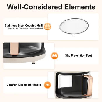 4.2L 1200W 360° Viewable Airy Fryer Borosilicate Glass Air Fryer Touchscreen Digital Display 8 Preset Cooking Modes 0-60min Timer 176℉-392℉ Adjustable Temp Non-stick Dishwasher Safe Pot Even Hot Air Circulation Electric Fryer for Home Kitchen Daily Use 6