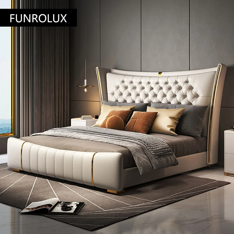 Light Luxury Leather Bed High-End Master Bedroom Wedding Bed 1.5M / 1.8M Large Modern Simple Double