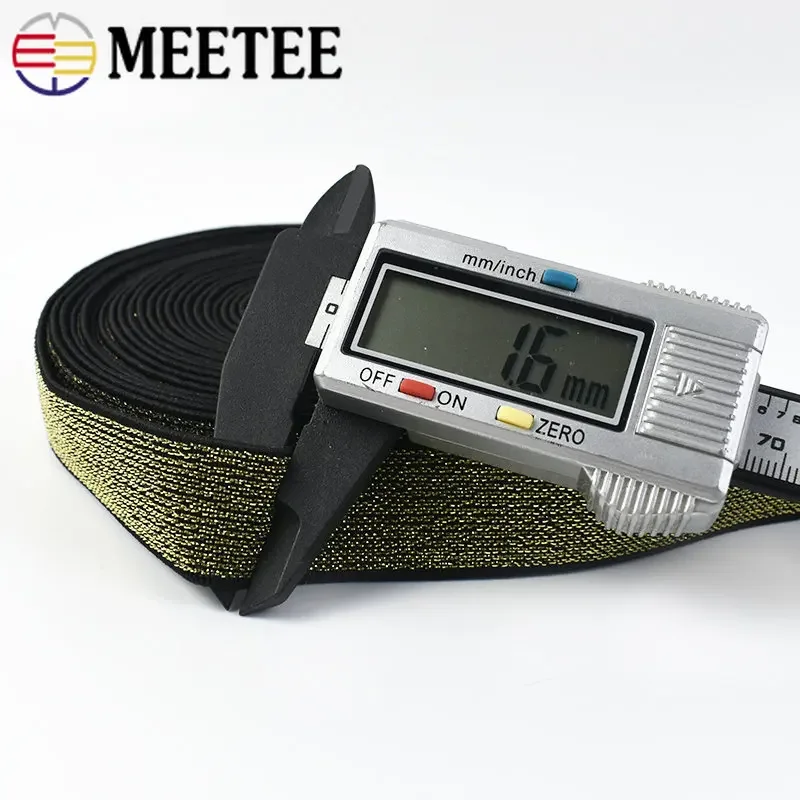 Meetee 3 미터 10-50mm 골드 실버 반짝이 탄성 밴드 고무 밴드 레이스 리본 트림 DIY 의류 바지 벨트 봉제 액세서리