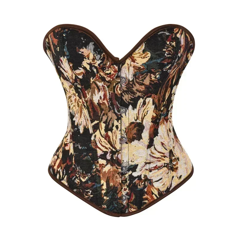 

Vintage Overbust Corsets and Bustiers Flower Print Brocade Sexy Corselet Top Victorian Fashion Women Plus Size