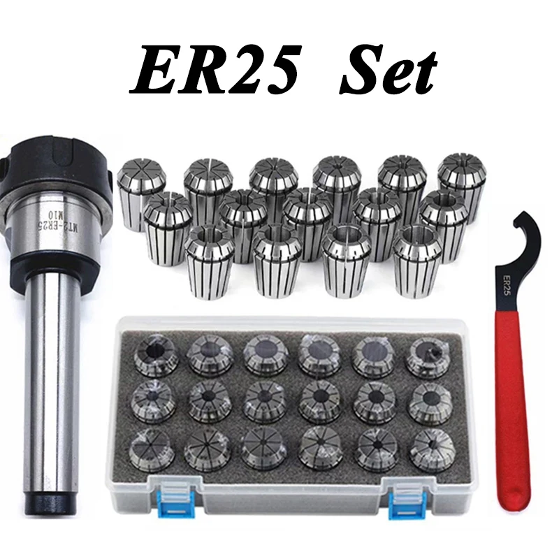 ER25 용수철 클램프, CNC 밀링 선반 도구용 콜릿 척 모스 거치대 콘, MTA, MT4, MT3, MT2, ER25, M12, ER25 렌치, 9 개 