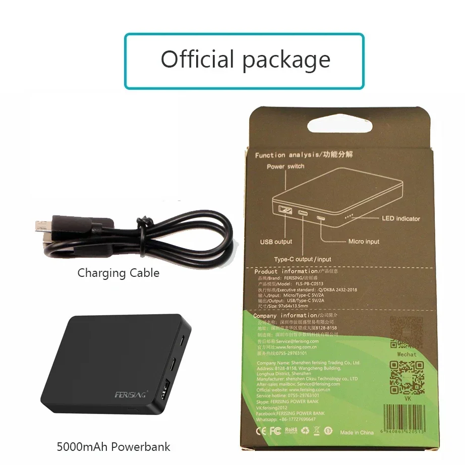 FERISING Slim Mini Power Bank 5000mAh Portable PowerBank 5000 mAh USB Typc C PoverBank External Battery Charger For Xiaomi Banks 5