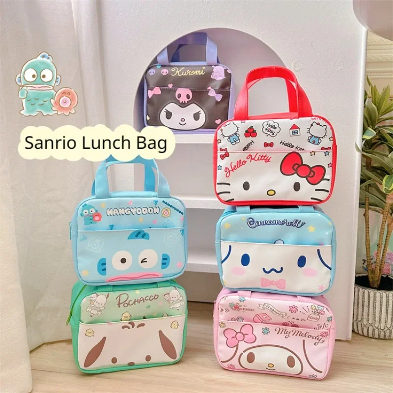 

Sanrio My Melody Kuromi Hello Kitty Lunch Bag Cartoon PU Girly Heart Student Portable Zipper Picnic Bag Cute Insulated Bag Gift