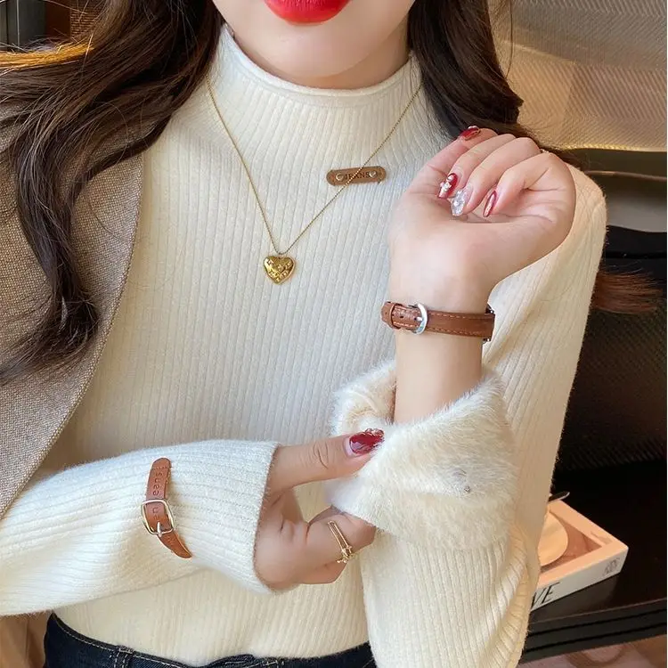 

Knitted Sweater Women's Half High Neck Long Sleeved Pullover Thickened Autumn and Winter New Warm Soft Top B460