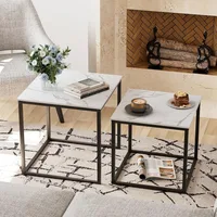 Coffee Table Set of 2, Modern Black Wooden Side Table, Metal Frame Square End Table, Center Tables,Nesting Coffee Table for 1