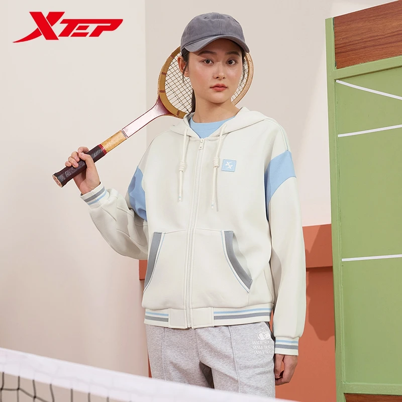 Xtep Knitted Hooded Women Spring Soft Leisure Durability Coat Comfortable Trendy Fashion Tops 976128940508